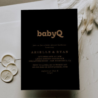 Invitación Clásico Barbacoa BabyQ de Oro Negro Fiesta de Bebé