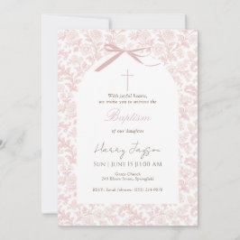 Invitación Clásico Bautizo Cristiano de Niña en Toile Rosa