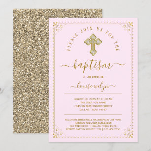 Invitación Clásico Bautizo de Niña Rosa Oro