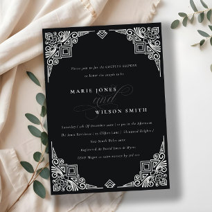 Invitación Clásico Black White Art Deco Ducha de Parejas Orna