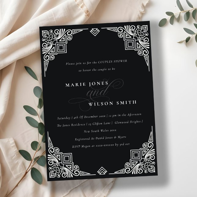 Invitación Clásico Black White Art Deco Ducha de Parejas Orna (Subido por el creador)