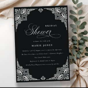 Invitación Clásico Black White Art Deco Ornate Bridal Shower