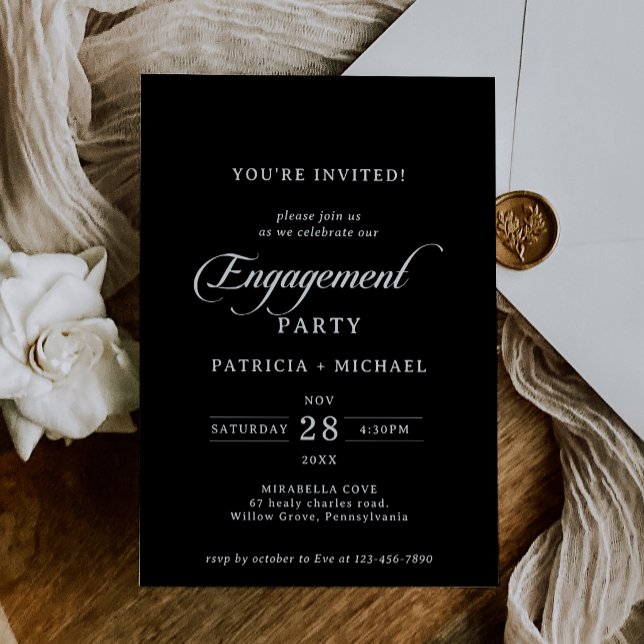 Invitación Clásico blanco negro fiesta de compromiso con cali (Subido por el creador)