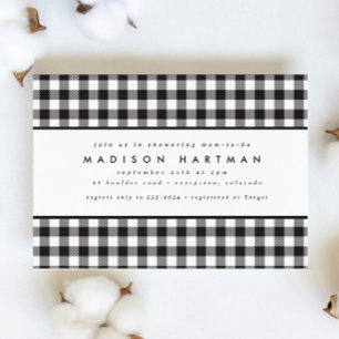 Invitación Clásico blanco negro Gingham Plaid Baby Shower