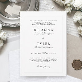 Invitación Clásico Blanco y Negro Simple Elegante Boda