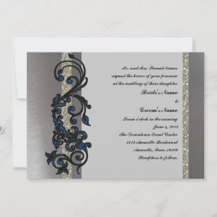 Invitación Clásico Blue Black Silver Fancy Wedding