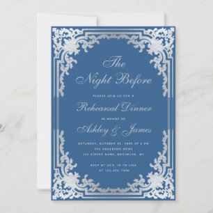 Invitación Clásico Blue Faux Plata Ensayo de cosecha