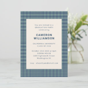 Invitación Clásico Blue Glen Plaid Graduación Simple Y Elegan