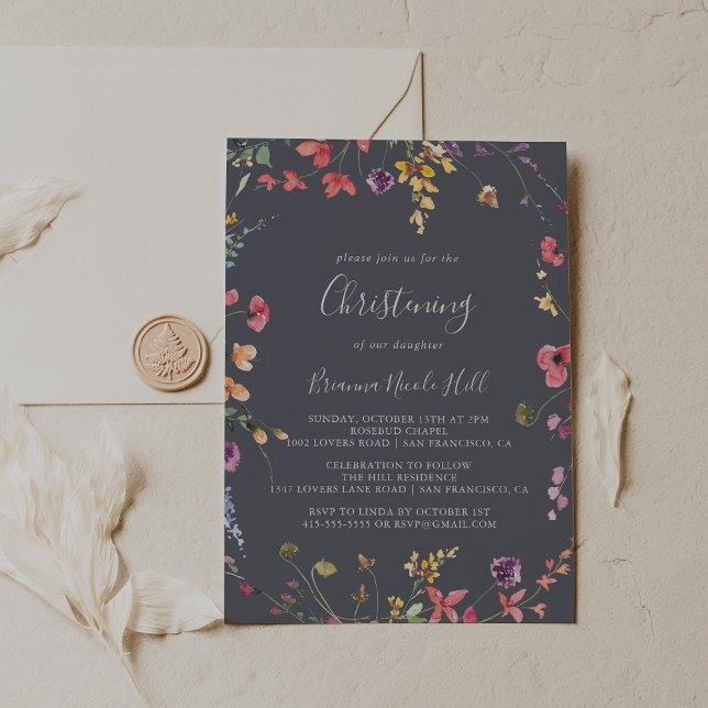 Invitación Clásico Blue Wild Floral Christening (Subido por el creador)