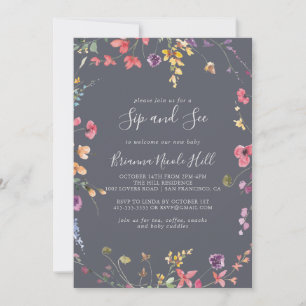 Invitación Clásico Blue Wild Floral Sip and See
