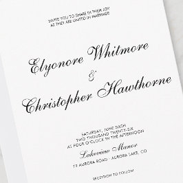 Invitación Clásico Boda Caligrafía Atemporal Blanco Negro