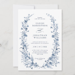 Invitación Clásico Boda Chic Jardín Francés Azul Victoriano 