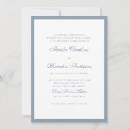 Invitación Clásico Boda con Letra Script y Borde Azul Polvori
