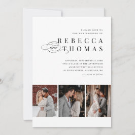 Invitación Clásico Boda de 3 Fotos en Blanco y Negro