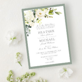 Invitación Clásico Boda de acuarela de color verde gris gris