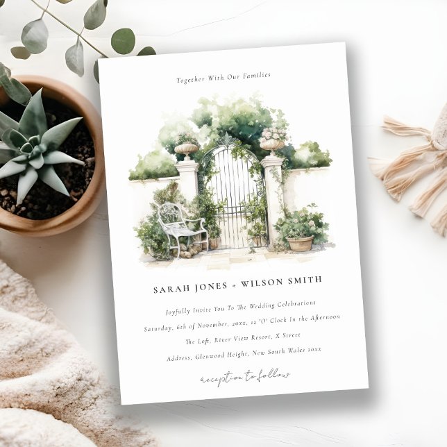 Invitación Clásico Boda de acuarela del paisaje de los jardin (Subido por el creador)