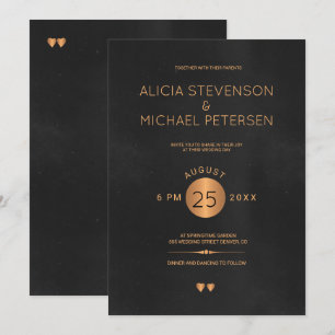 Invitación Clásico boda de cobre negro y metálico