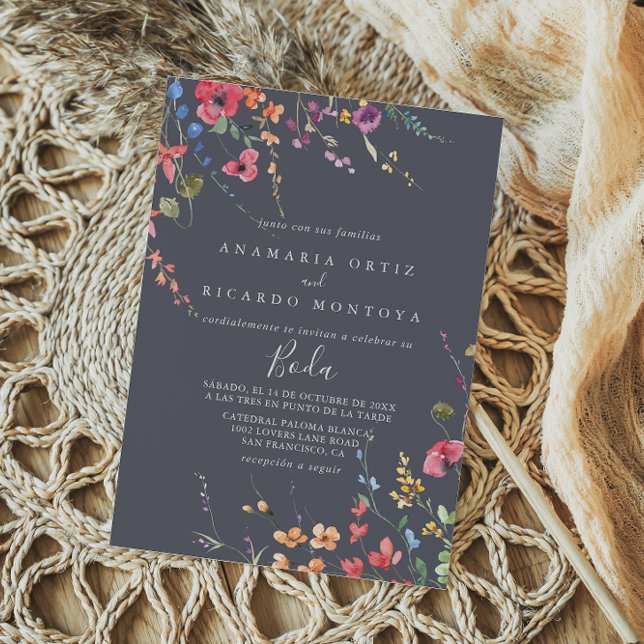 Invitación Clásico Boda de Floral Floral Azul (Subido por el creador)