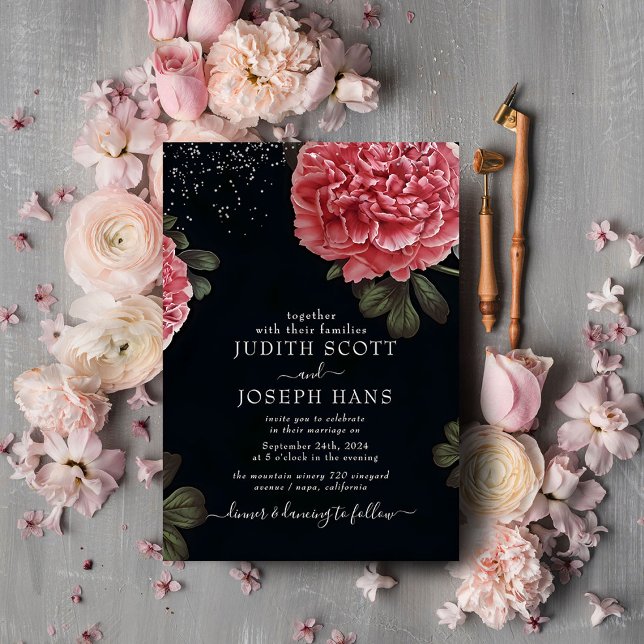 Invitación Clásico Boda de flores peónicas moderno (Subido por el creador)
