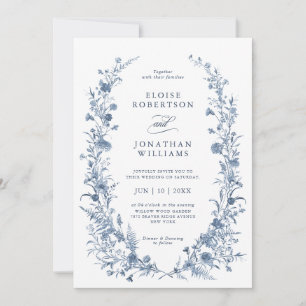 Invitación Clásico Boda de Jardín Francés Azul Victoriano Chi
