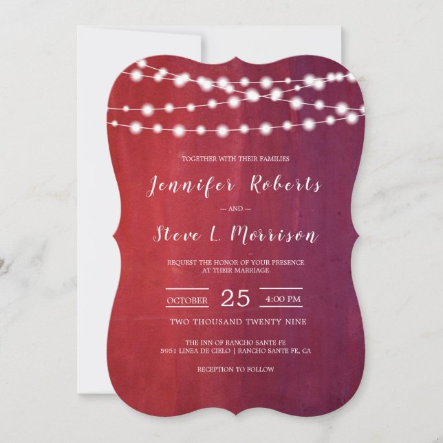 Invitación Clásico Boda de las luces de cadena roja de Borgoñ (Anverso)