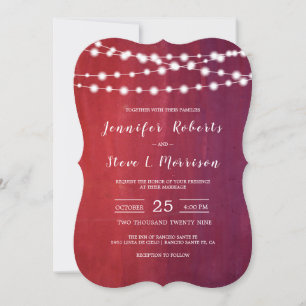 Invitación Clásico Boda de las luces de cadena roja de Borgoñ