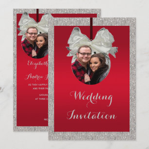 Invitación Clásico Boda de Navidades rojos y espumosos bauble