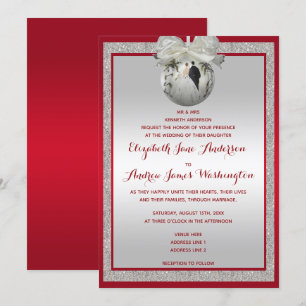 Invitación Clásico Boda de Navidades rojos y espumosos bauble
