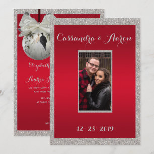 Invitación Clásico Boda de Navidades rojos y espumosos bauble