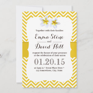 Invitación Clásico Boda de Plumeria de Chevron Amarillo