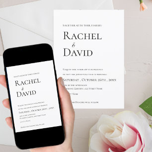 Invitación Clásico Boda de tipografía elegante en blanco negr