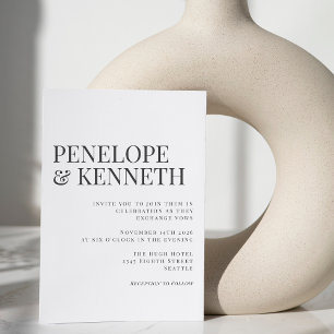 Invitación Clásico Boda de Tipografía en Blanco y Negro Elega