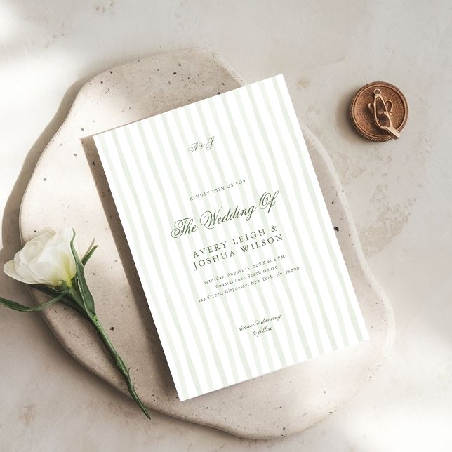 Invitación Clásico Boda Elegante de rayas verdes olivares (Subido por el creador)