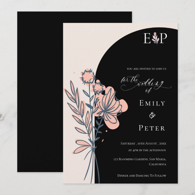 Invitación Clásico Boda floral elegante de mano trenzada (Anverso / Reverso)