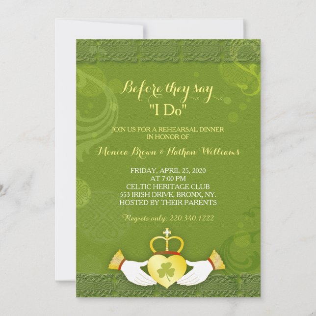 Invitación Clásico Boda irlandés verde para la cena (Anverso)