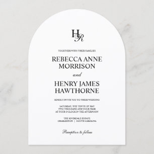 Invitación Clásico Boda Minimalista Elegante en Blanco y Negr