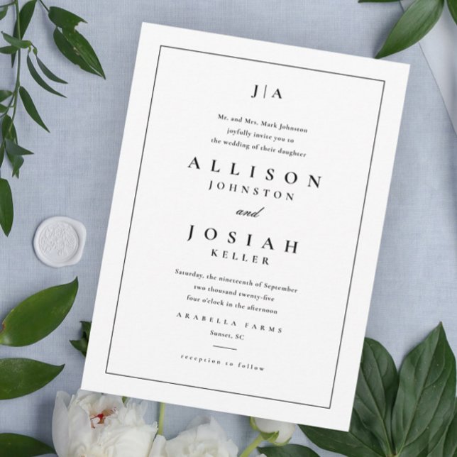 Invitación Clásico Boda Simple en Blanco y Negro (Subido por el creador)
