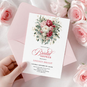 Invitación Clásico Bohemio Rosa Borgoña Oro Bridal Shower