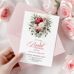 Invitación Clásico Boho Borgoña Rubor Oro Ducha Nupcial