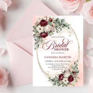 Invitación Clásico Boho Flores Burgundy & Boda de Oro