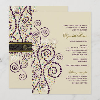 Invitación Clásico Boho Purple Spirals Bat / Bar Mitvah Invit