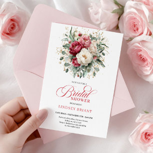 Invitación Clásico Boho Rojo Blanco Floral Oro Despedida de S
