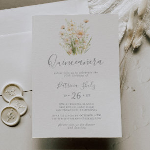Invitación Clásico Boho Rubor Wildflower Quinceañera