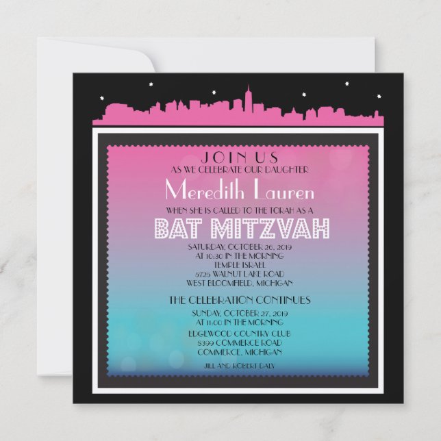 Invitación CLÁSICO BROADWAY Bat Mitzvah (Anverso)