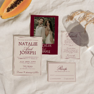 Invitación Clásico Burgundy Crema Dinero Antiguo Retro Boda 