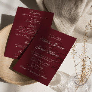 Invitación Clásico Burgundy Dinero Antiguo Todo En Uno Boda