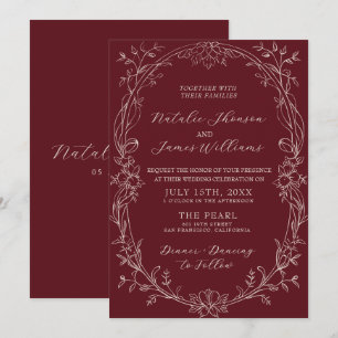 Invitación Clásico Burgundy Floral Dinero Antiguo Foto Boda