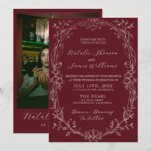 Invitación Clásico Burgundy Floral Romántico Dinero Antiguo B