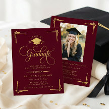 Clásico Burgundy Oro Foto Graduación