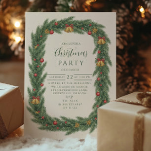 Invitación Clásico campana de Navidad de hoja perenne